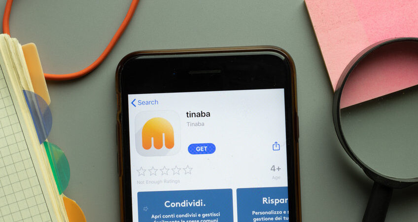 New York, USA - 26 October 2020: tinaba mobile app logo on phone screen close up, Illustrative Editorial.